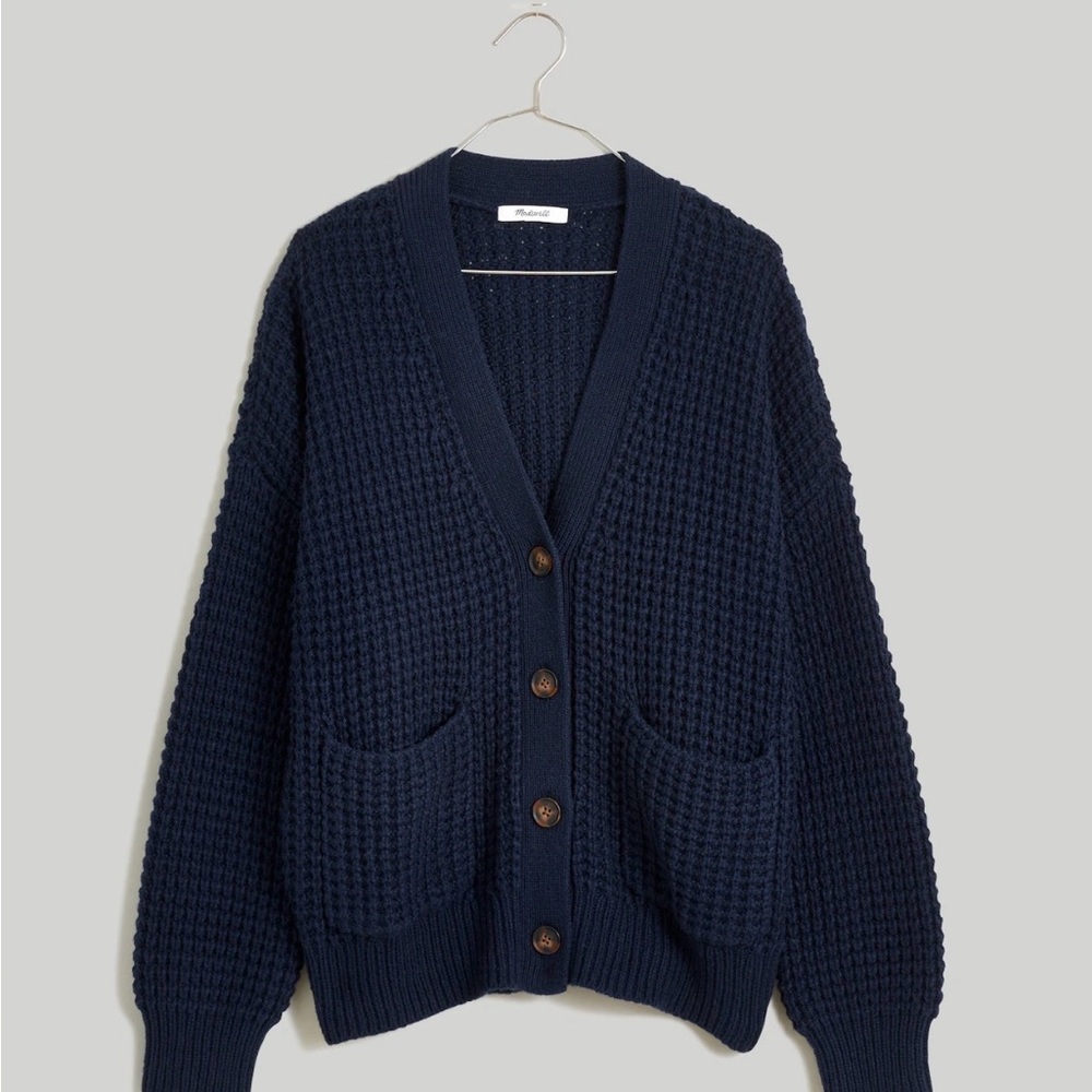 Madewell Navy Waffle-Knit V-Neck Cardigan Large NWT
